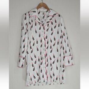 Toss Designs White Champagne Print PJ Pajama Nightshirt Dress Size S/M NEW